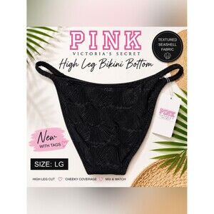 Victoria’s Secret PINK Black Textured Seashell High Leg Bikini Bottom NWT Large